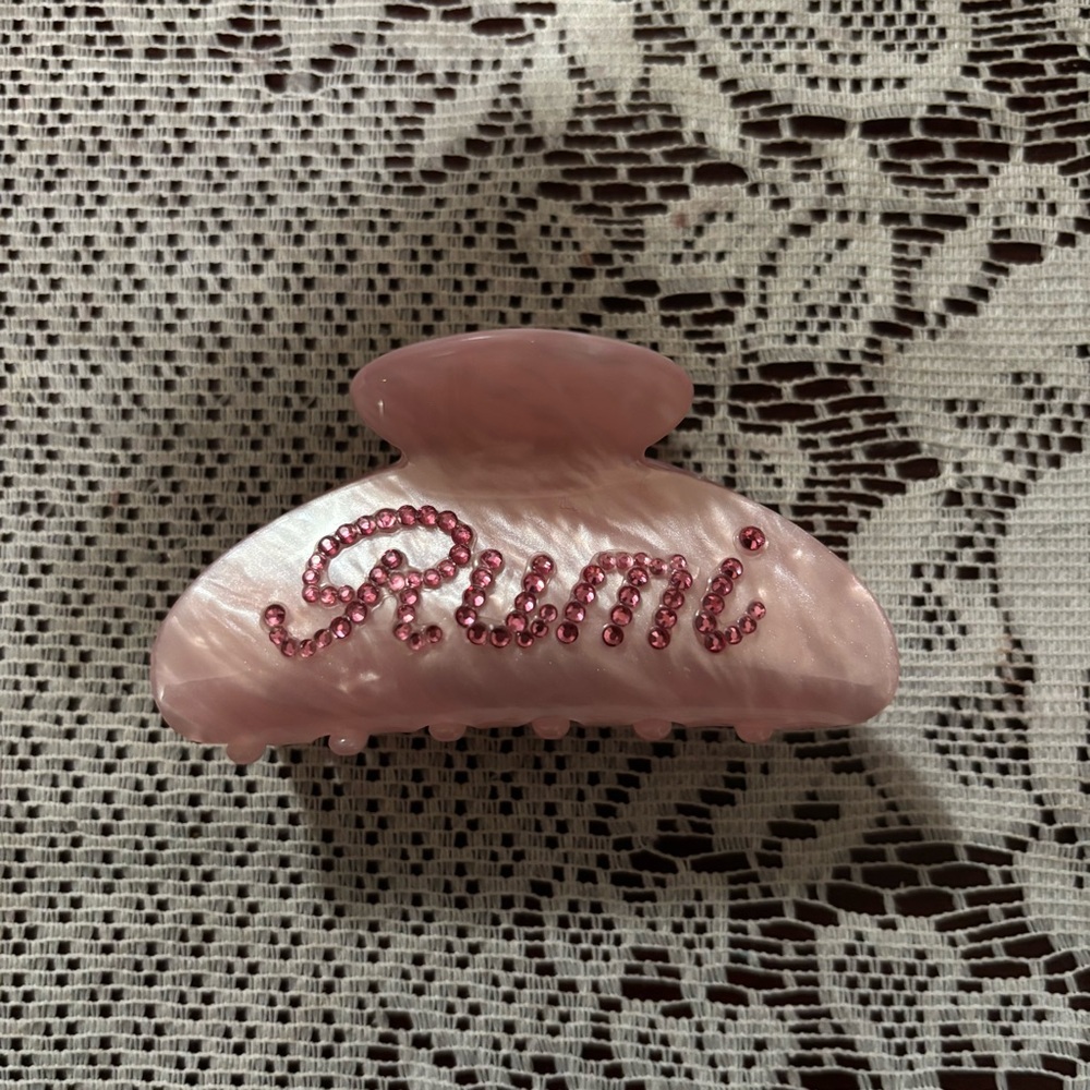Rumi Pink Hair Claw Clip with Rhinestone Design